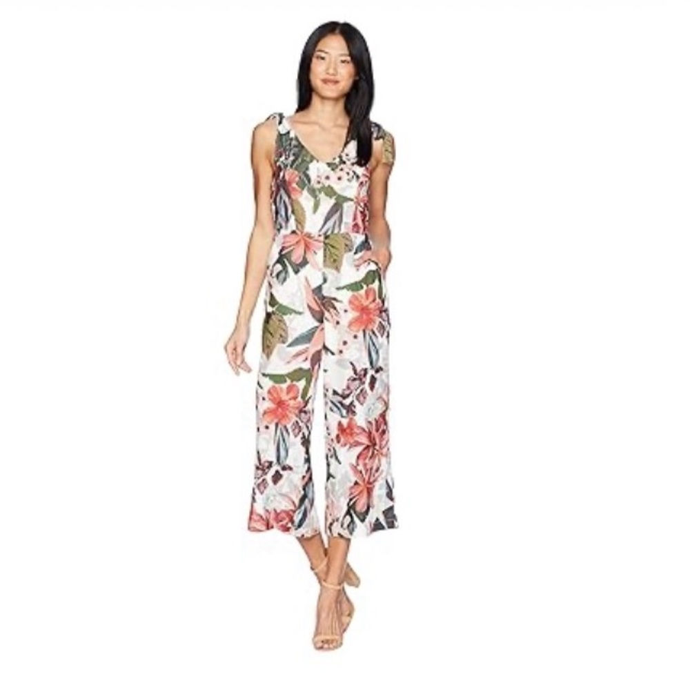 Romeo + Juliet Couture Floral Crop Jumpsuit White L Garden Brunch Easter Classic